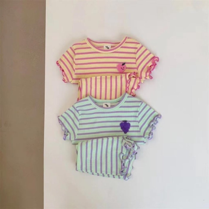 Mùa Hè Mới Băng Mỏng Lụa Ngắn Tay Quần Short Sọc 2 Bộ Đồ Bé Gái Cho Bé Quần Áo Mùa Hè