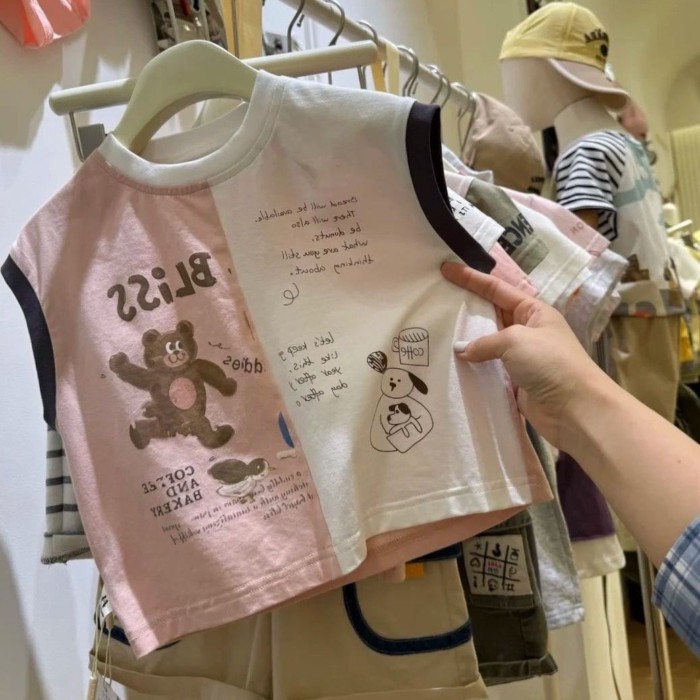 Trẻ Em Và Bé Trai Phong Cách Hoạt Hình Áo Vest Cotton Nguyên Chất Mới Áo Mỏng Mùa Hè Bé Gái D