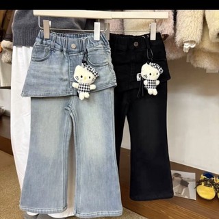 Quần jean có rèm che mông cho bé gái quần xuân thu bé gái quần bootcut bé gái quần ôm mùa xuân thu
