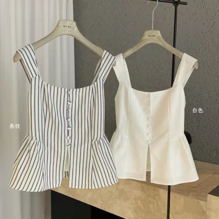 Lan ~ Phong Cách Mới Sling Mùa Hè Áo Vest Không Tay Ôm Hơn Nhìn Top Phong Cách Hàn Quốc Giảm Tuổi Thiết Kế Thời Trang Cảm Giác Đơn Giản Lớp Mặc