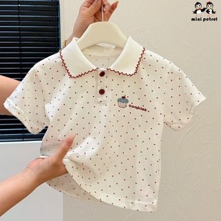 Bé gái mùa hè yêu thích áo thun ngắn tay chấm bi áo sơ mi POLO chấm bi dễ thương cho trẻ em
