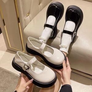Đế Dày Giày Xốp Ngón Chân Cái Mary Jane Nữ Màu Trắng Retro Phong Cách Anh Quốc Giày Da Nhỏ Ph