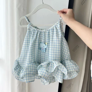 Áo vest bé gái mùa hè kẻ sọc nơ ngọt ngào váy bé gái Hàn Quốc dễ thương