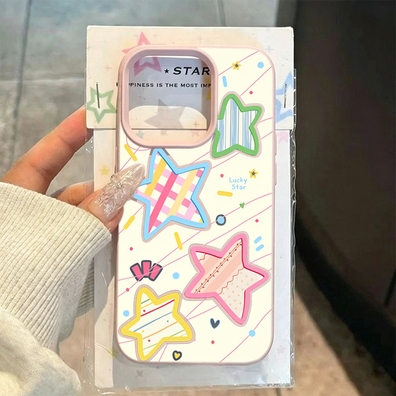 Ốp Lưng sao lucky star màu sắc TPU Tiết Da Mềm Chống Sốc Cho For iPhone 17 16 15 14 13 12 11 Pro Max Plus XS Max Vỏ Mềm