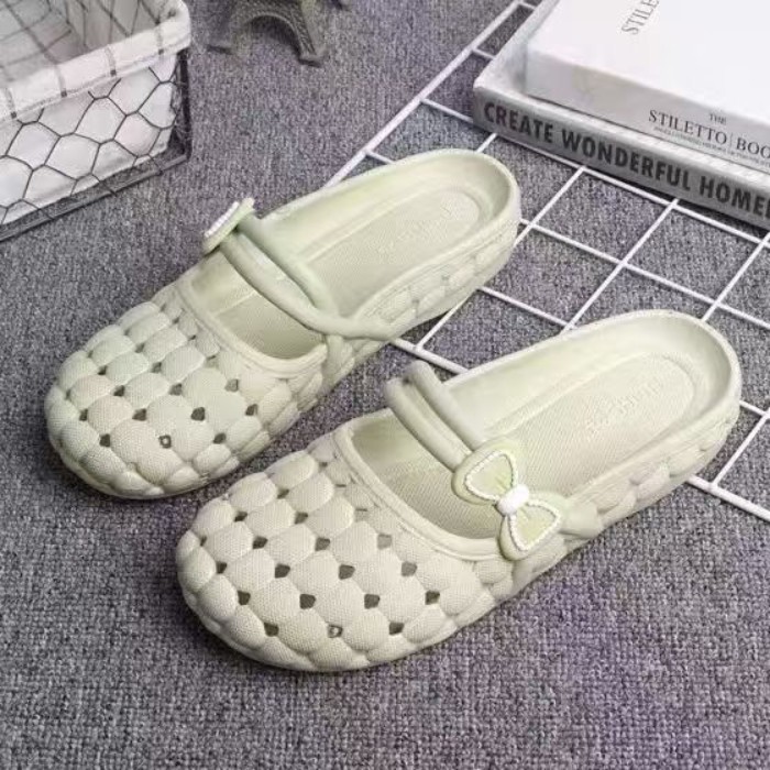 Nữ Rỗng Rỗng Giày Nữ Trắng Giày Sandal Mũi Đế Bằng Áo Khoác Ngoài Thoải Mái Nhẹ Mẹ Giày