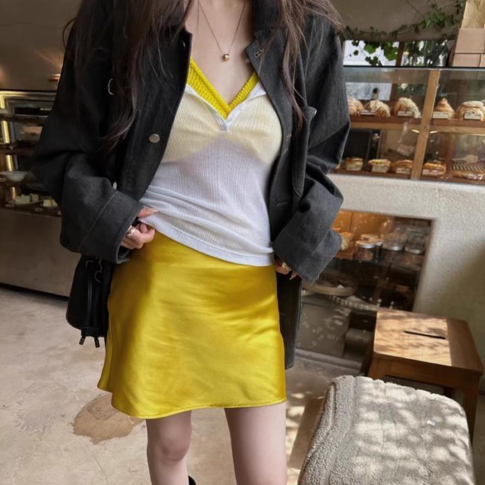 Váy Acetate Satin xuân hè phong cách mới, dáng A-line, form slim fit