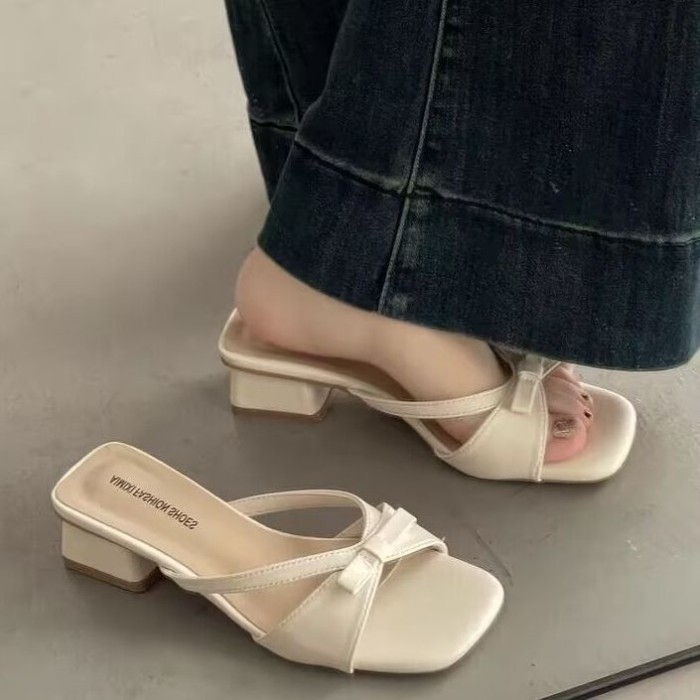 Sandal mũi vuông kiểu Pháp nơ  kiểu dáng cổ tích và sandal váy