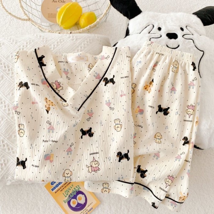 Bộ Đồ Ngủ Trẻ Em Nữ Mùa Hè Đám Mây Mỏng Cotton Dễ Thương Mèo KT Điều Hòa Không Khí Phù Hợp Vớ
