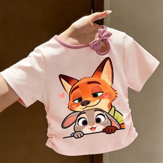 Áo thun Zootopia Judy dành cho trẻ em và trung niên phong cách mùa hè bé gái nơ ngắn tay phong cách