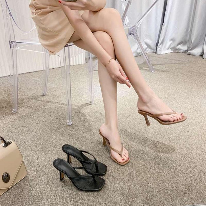 Dép xỏ ngón màu đen Dép xỏ ngón nữ Giày cao gót đế nhọn Dép xỏ ngón Dép xỏ ngón thời trang đa