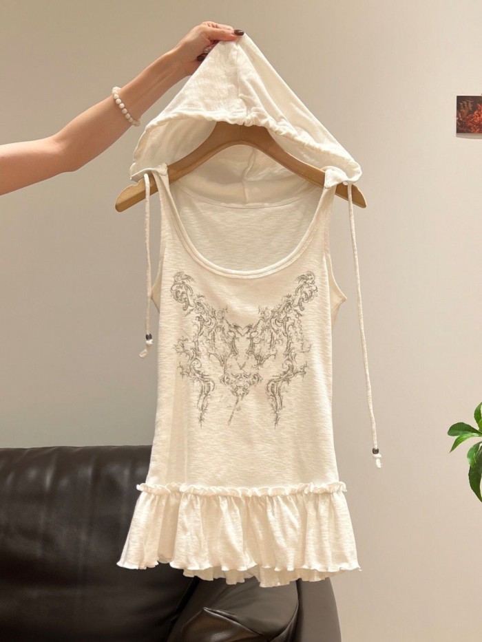 Lan ~ American Hot Girl Trắng Xù Viền Có Mũ Trùm Đầu Áo Vest Mùa Xuân Phong Cách Mới Slim-fit Phù Hợp Với Nữ