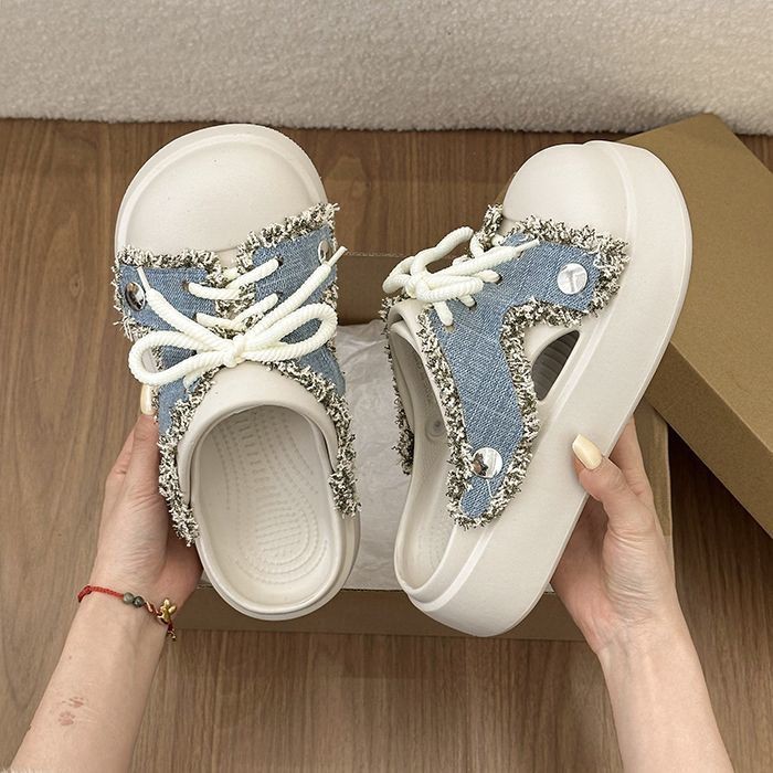 đôi dép xỏ ngón denim thời trang dành cho nữ mặc ngoài mùa xuân mới đế dày chống trượt đa năng D