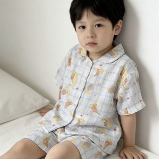 Bộ đồ ngủ trẻ em mùa hè mới cho bé trai và bé gái, quần đùi mỏng ngắn tay, đồ mặc nhà, quần á
