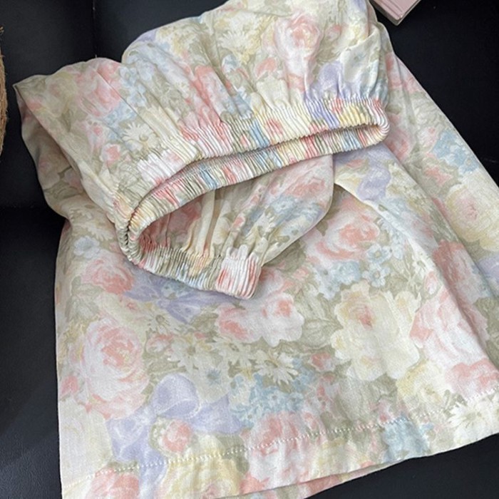 Bộ đồ ngủ kiểu mới có miếng đệm ngực, dây treo nữ, bộ hai mảnh hoa ngọt ngào mùa hè, dây treo
