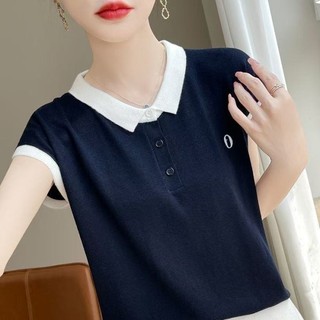 mẫu áo thun POLO cao cấp mùa hè mới dành cho nữ, ve áo ngắn tay, áo thun dáng rộng, áo thêu chữ