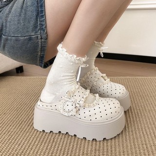 đôi giày Birkenstock phối ren chấm bi cho nữ mới đa năng tăng chiều cao lười một chân dép nửa ng
