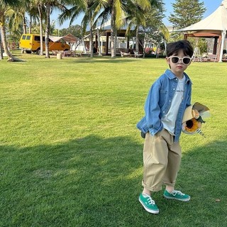 Áo sơ mi denim bé trai và bé gái mùa xuân thu thường ngày áo dài tay đẹp trai cho bé áo sơ mi và áo