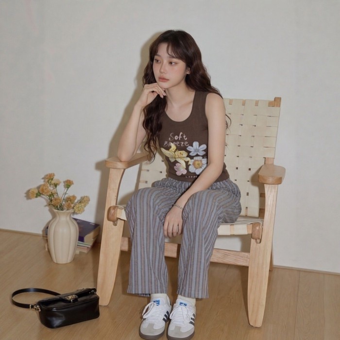 Lan ~ Cà Phê Không Tay In Hình Camisole Nữ Charbaamine Thái Độc Đáo Đẹp Đi Biển Ngoài Mặc Nhỏ Top