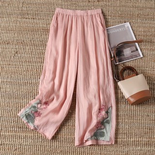 Quần ống rộng thông thường phong cách Trung Hoa dành cho nữ mùa hè phong cách quốc gia phong các