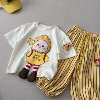 Bộ quần áo ngắn tay mỏng thời trang mùa hè dành cho bé trai và bé gái Bộ đồ nửa tay hoạt hình dành