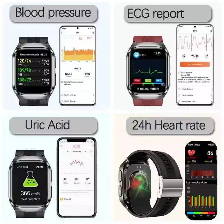 Đồng hồ thông minh sức khỏe mới 2026 ECG+PPG Đo axit uric, mỡ máu, đo huyết áp, phát giọng nói, thể thao, gọi HD qua BT – 5