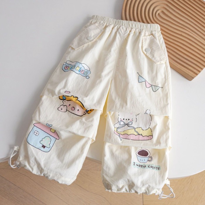 Mori Girls Xuân Hè Bé Gái Chống Muỗi Quần Mới Hoạt Hình Thời Trang Trẻ Em Graffiti Chân Áo Li
