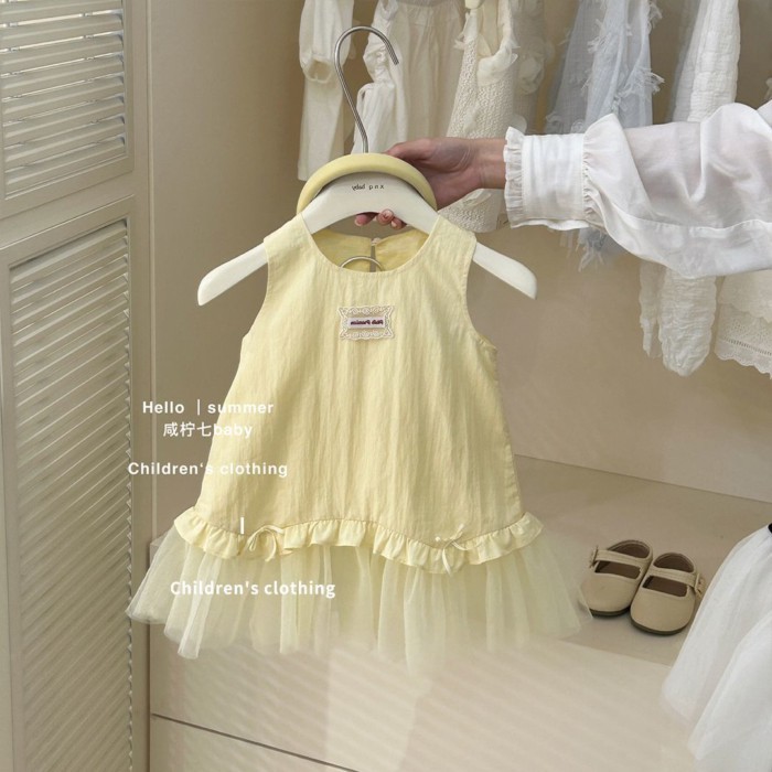 Đầm Bé Gái Mùa Hè Phong Cách Mới Áo Lưới Trẻ Em Ghép Váy Công Chúa Bé Gái Phần Mỏng