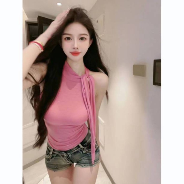 Lan ~ Mới Ngọt Ngào Phong Cách Cay Không Tay Dây Slim-fit Top Mùa Hè Phong Cách Mới Gợi Cảm Dây Buộc Phiên Bản Hàn Quốc Mỏng Hơn Nhìn Vest