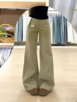 Quần jean ống loe siêu nhỏ theo phong cách retro của Mỹ dành cho nữ, quần kaki rộng cạp thấp,