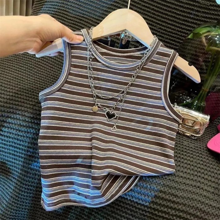 cô gái vest cô gái trẻ em mùa hè mới T-Shirt bé sọc đồ lót yếm không tay hàng đầu t