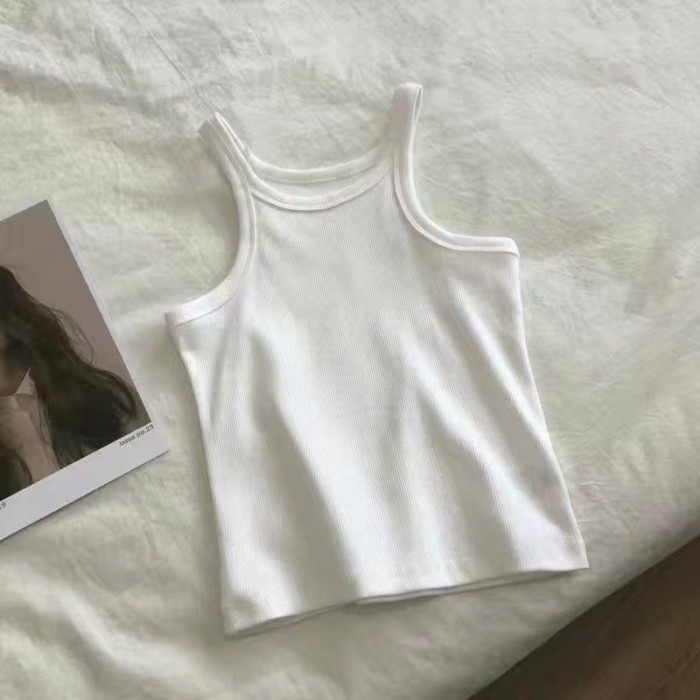 Bé Gái Retro Mỹ Co Giãn Ôm Vừa Vặn Góc Vai Yếm Nữ Đáy Áo Vest Thể Thao Mùa Hè