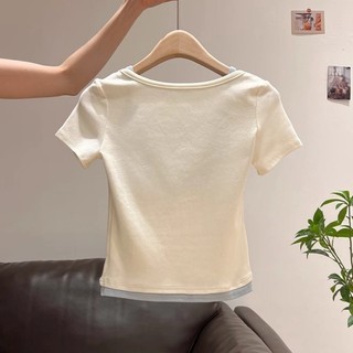 Mùa hè sang trọng và xinh đẹp dành cho trẻ em Phiên bản màu tương phản Màu sắc tương phản Áo thun h
