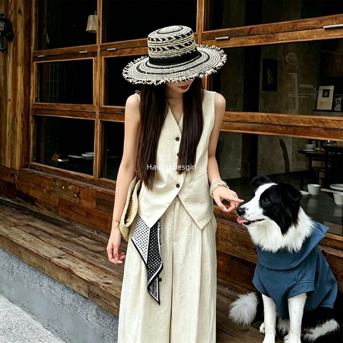 Have u desgin Pháp Retro Phong Cách Tiền Cũ Flat Top Mũ Rơm Nữ Mùa Hè Cao Cấp Phối Ren Màu Hỗn Hợp Mũ Rơm Vành Lớn Mũ Đi Biển