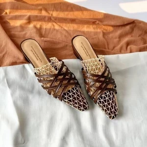 Dệt Rỗng Bao Đầu Dép Nữ Mùa Hè Mới Gót Dày Một Bước Tăng Bao Đầu Giày Sandal Phong Cách Resor