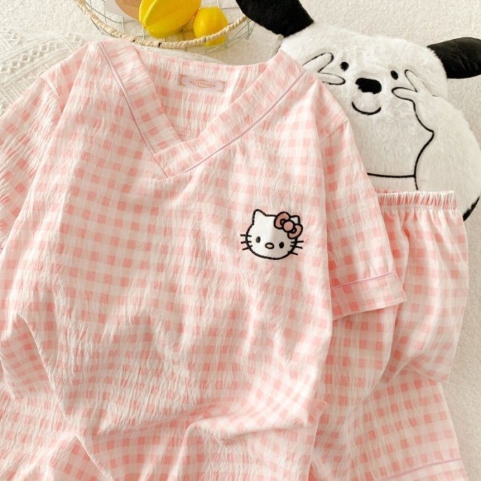 Bộ Đồ Ngủ Trẻ Em Nữ Mùa Hè Đám Mây Mỏng Cotton Dễ Thương Mèo KT Điều Hòa Không Khí Phù Hợp Vớ