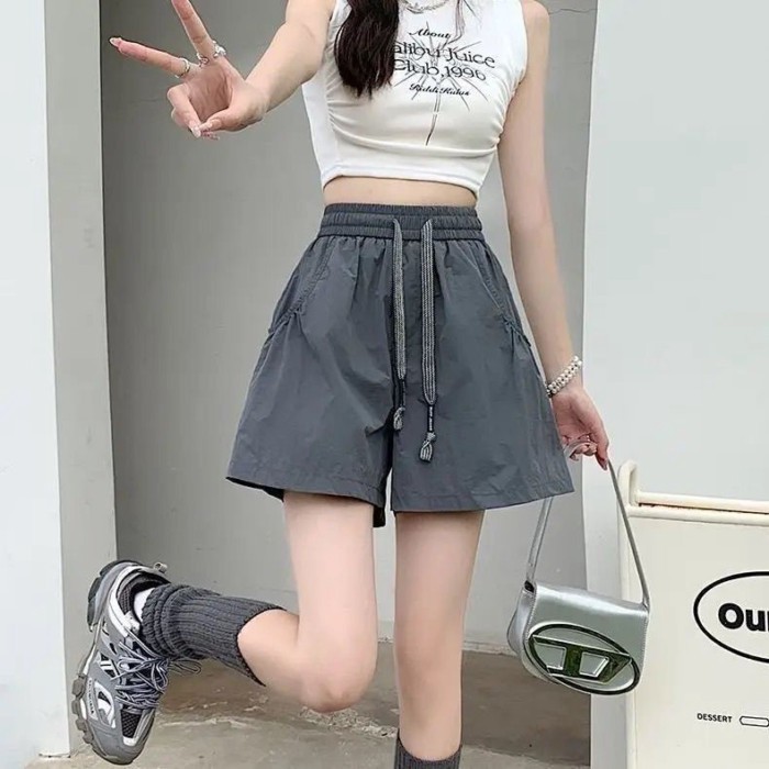 Quần short thể thao công sở khô nhanh, đồ ngủ rộng rãi mùa hè mới, chữ A rộng, lưng cao, chân
