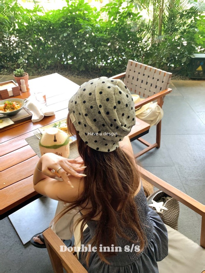 Have u desgin Hàn Quốc Blogger Feel Polka Dot Baotou Mũ Nữ Xuân Hè Mũ Dệt Kim Mỏng