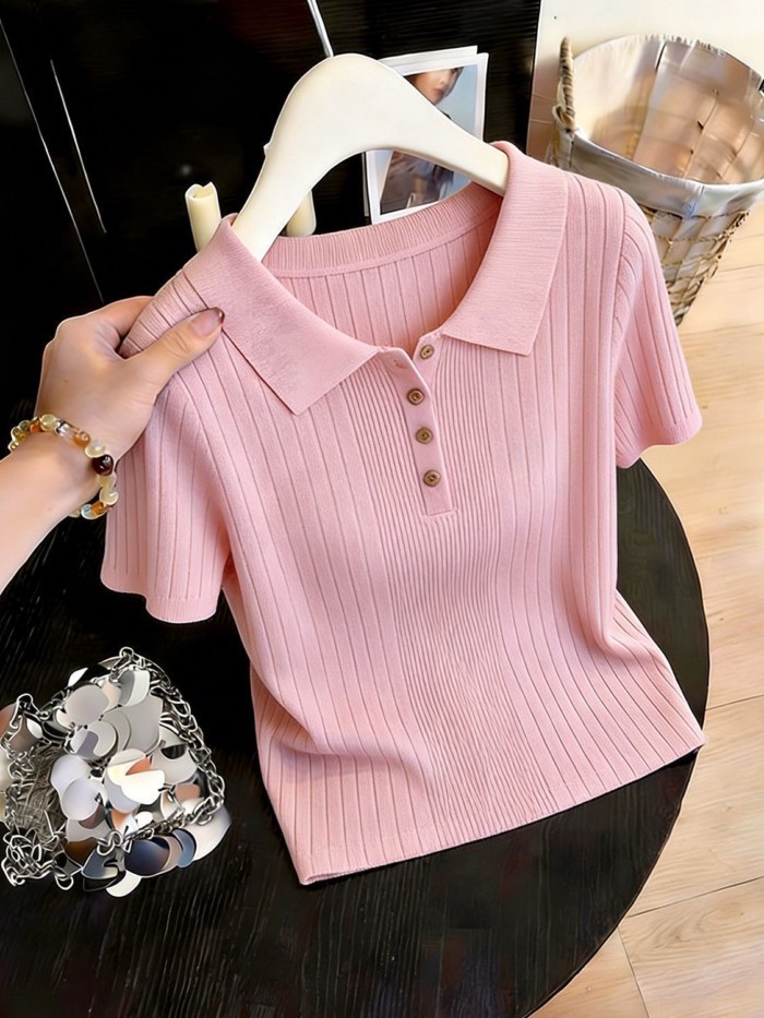 Polo đơn giản sọc pit slim fit áo len ngắn tay lụa băng hàng nút đẹp và tinh tế