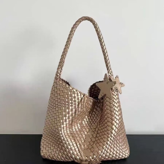 Túi tote dệt hoa văn màu sâm panh nữ dung tích lớn túi lớn xách tay cao cấp túi xô