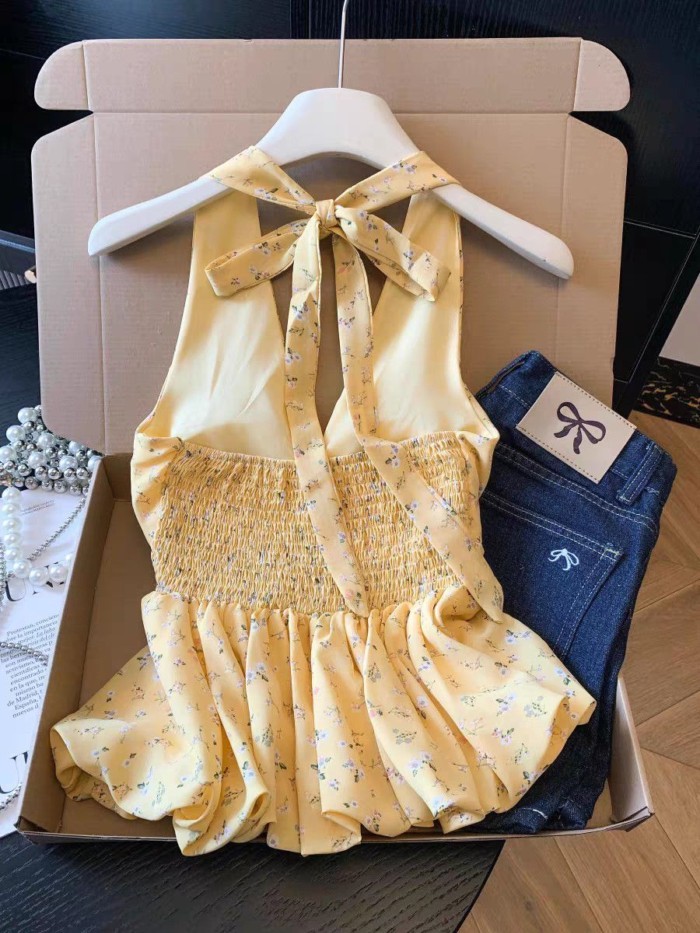 Medela Pure Desire Phong Cách Áo Dây Hoa Chấm Bi Yếm Top Giảm Béo Đa Năng Cho Nữ