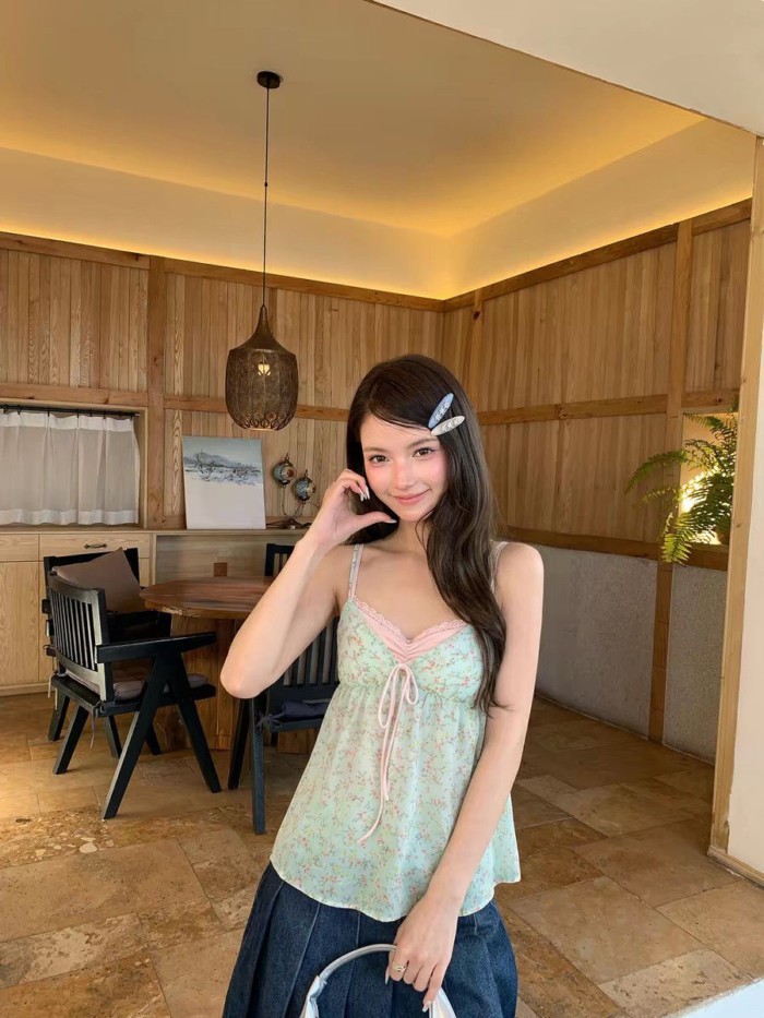 Mùa Xuân Và Mùa Hè Hoa Suspender Pháp Phong Cách Mới Ren Hot Girl Áo Giả Hai Dây Ngọt Ngào, d
