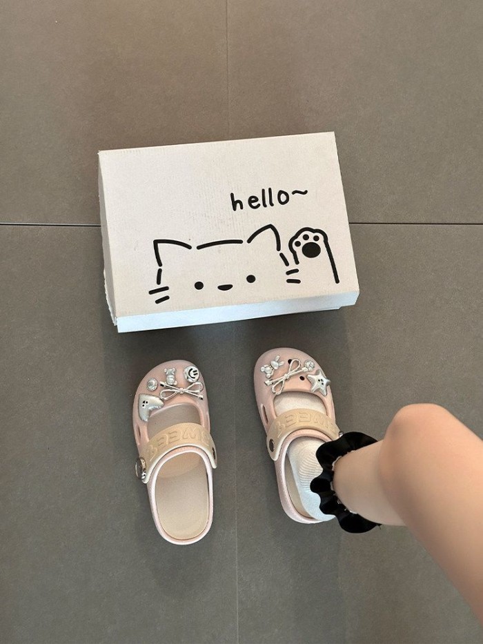 Guốc mũi tròn đế dày nữ tính dễ thương mùa hè dành cho nữ trang trí nơ và sandal sành điệu