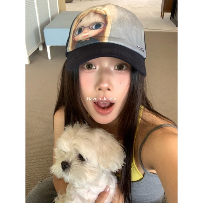 Have u desgin Rỗng Thoáng Khí In Hình Mũ Bóng Chày Nữ Mùa Hè Ngọt Ngào Mát Tương Phản Màu Mềm Top Tất Cả Trận Đấu Mũ