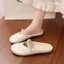 Bạc Ren Baotou Nửa Kéo Nữ Mùa Hè Ngọc Trai Pháp Mary Jane Bên Ngoài Mặc Giày Sandal Đế Mềm Lười