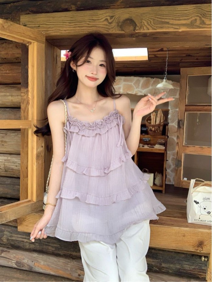 Xù Lông Tím Yếm Nữ Thu Đông Mới Ngắn Áo Khoác Ngoài Không Tay Lộ Xương Đòn Hàng Đầu Hợp Thời