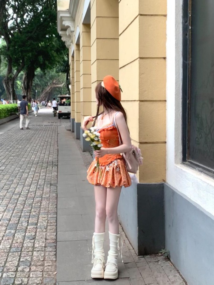 Mùa hè Dopamine Ngọt ngào Hot Girl Ren khoe váy hoa cao Váy ngắn dành cho nữ