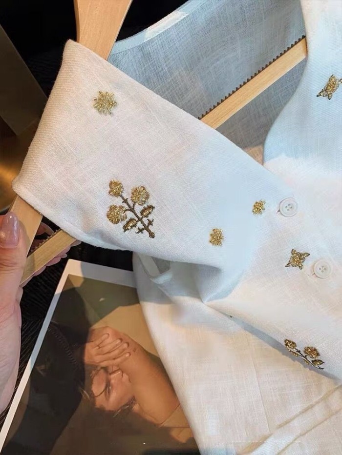 Lan ~ Pháp Vàng Ren Thêu Cổ Chữ v Cotton Áo Vest Nữ Mùa Hè Phong Cách Mới Tiền Cũ Phong Cách Thời Trang Sang Trọng Áo Vest Không Tay