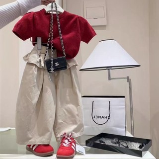 Quần bé gái cotton, thiết kế nhún bèo mùa xuân, quần ống rộng rộng, quần âu có rèm che mông cho trẻ