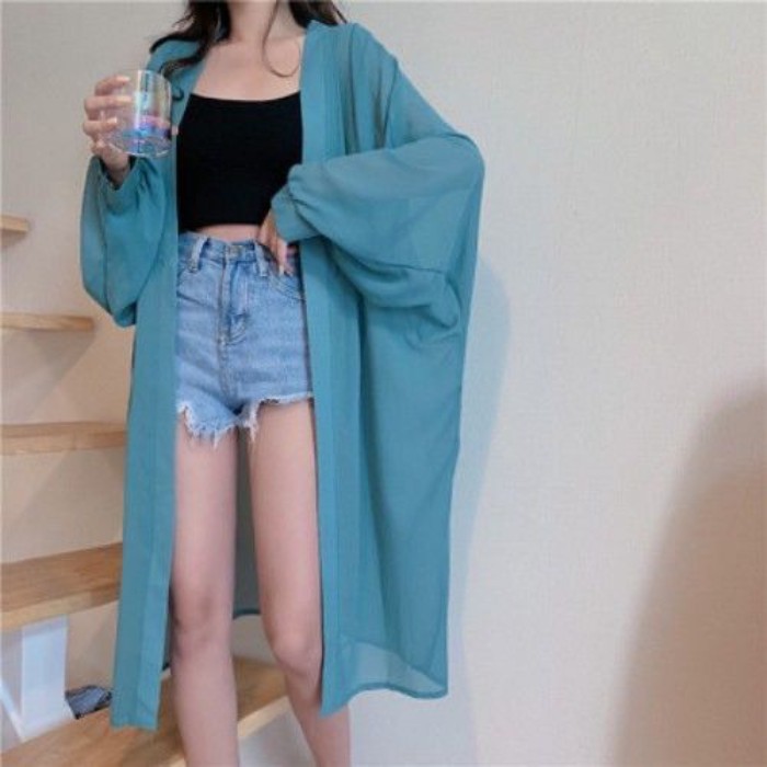 Mùa Hè Siêu Cổ Tích Phong Cách Nữ Dài Qua Đầu Gối Cardigan Thời Trang Áo Khoác Mỏng Phong Cách H