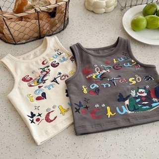 Áo vest hình chữ graffiti cho bé gái và bé trai áo cotton có dây treo ngắn không tay thời trang mùa